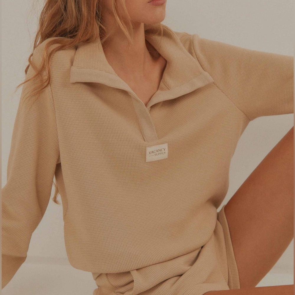 Vacancy Supply Beige Women’s Drift Collared Waffle Jumper